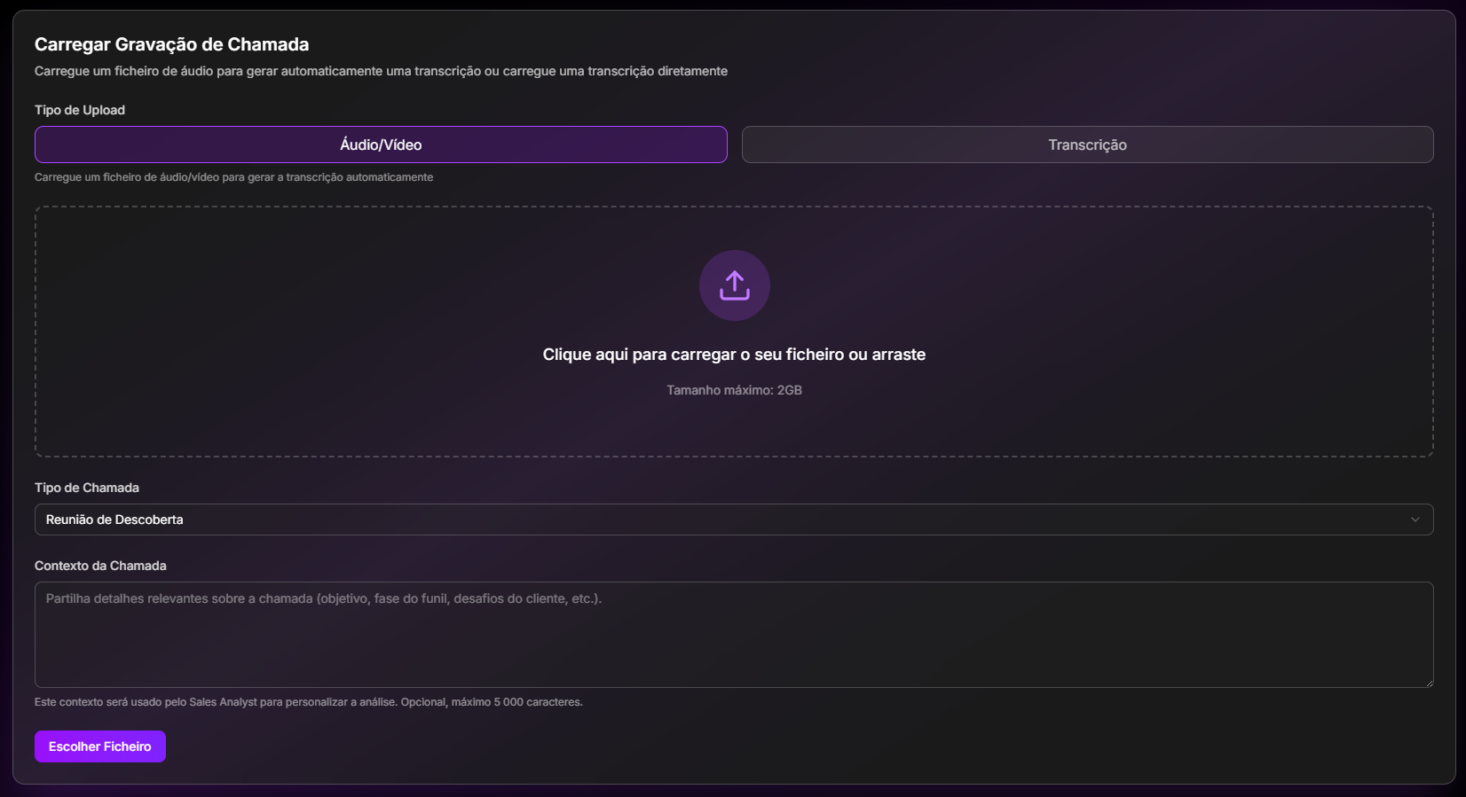 1. Escolhe o ficheiro para análise